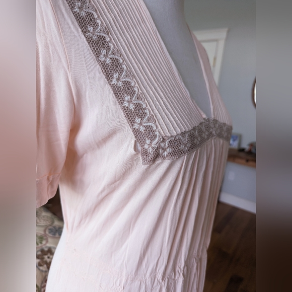 Vintage 70s Pale Pink Silky Floral Lace Nightie Lingerie Maxi Dress M Bohemian - Picture 3 of 6